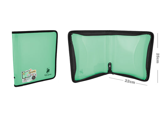 Carpeta Cremallera 2 Bolsillos A5 Verde Pastel